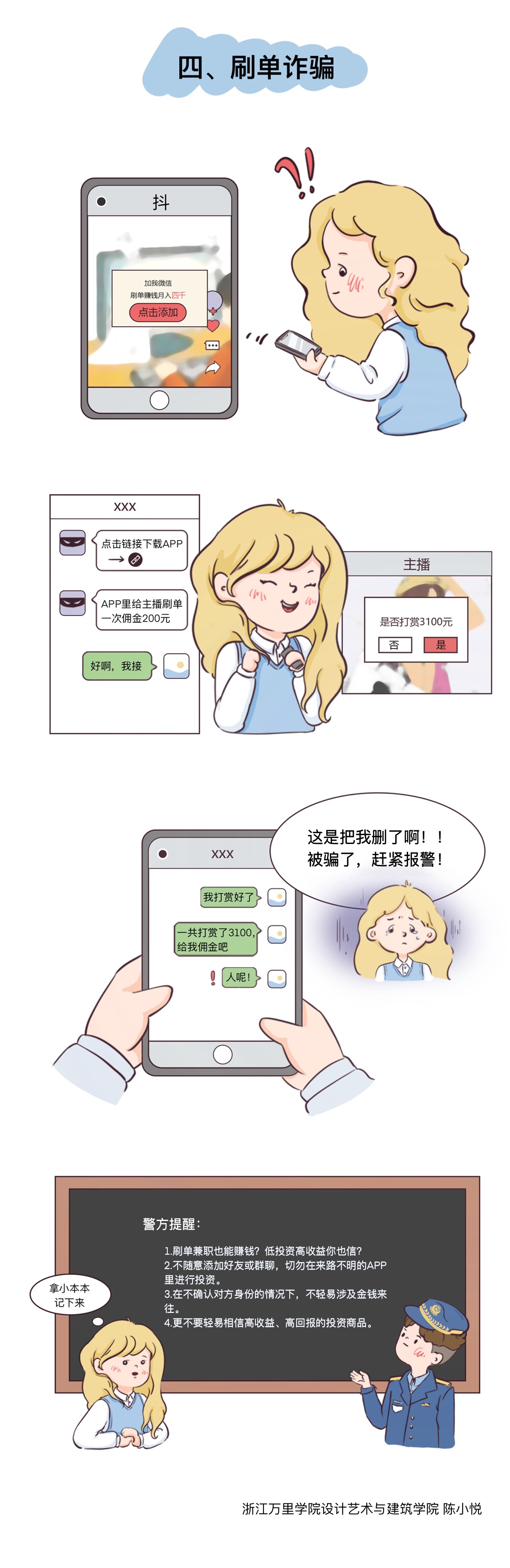 我校学生手绘反诈漫画与海报